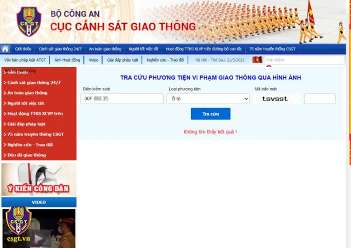 Hướng dẫn kiểm tra phạt nguội trên website