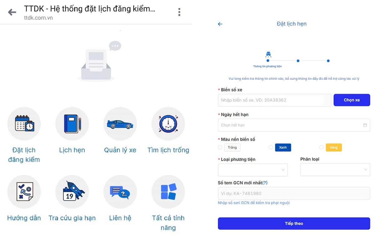 Hướng dẫn đặt lịch hẹn đăng kiểm xe online