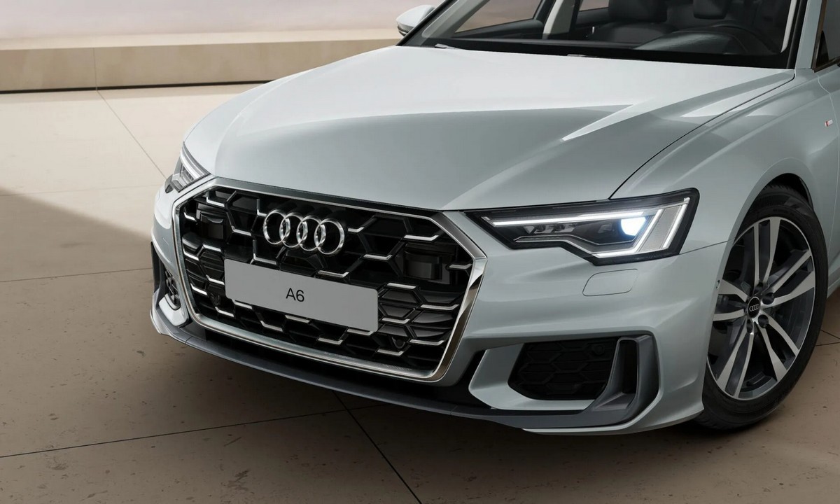 Mặt trước Audi A6 2025 nổi bật với lưới tản nhiệt Singleframe đặc trưng