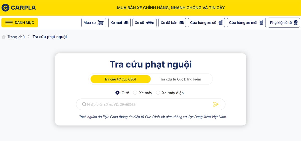 Tra cứu phạt nguội Carpla Tra cứu phạt nguội Carpla